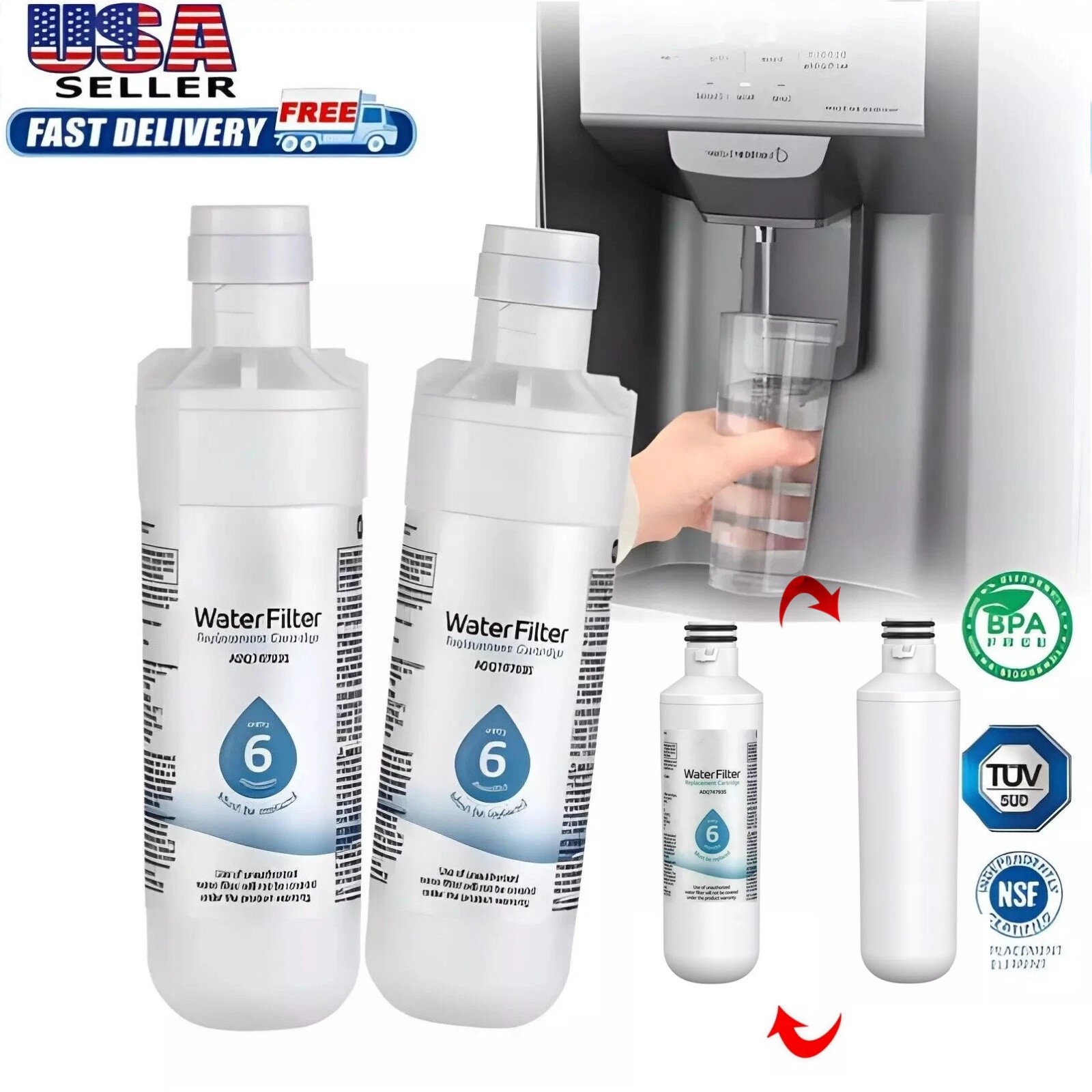 New 2PACK Refresh Refrigerator Ice Water Filter For LG LT1000P ADQ747935